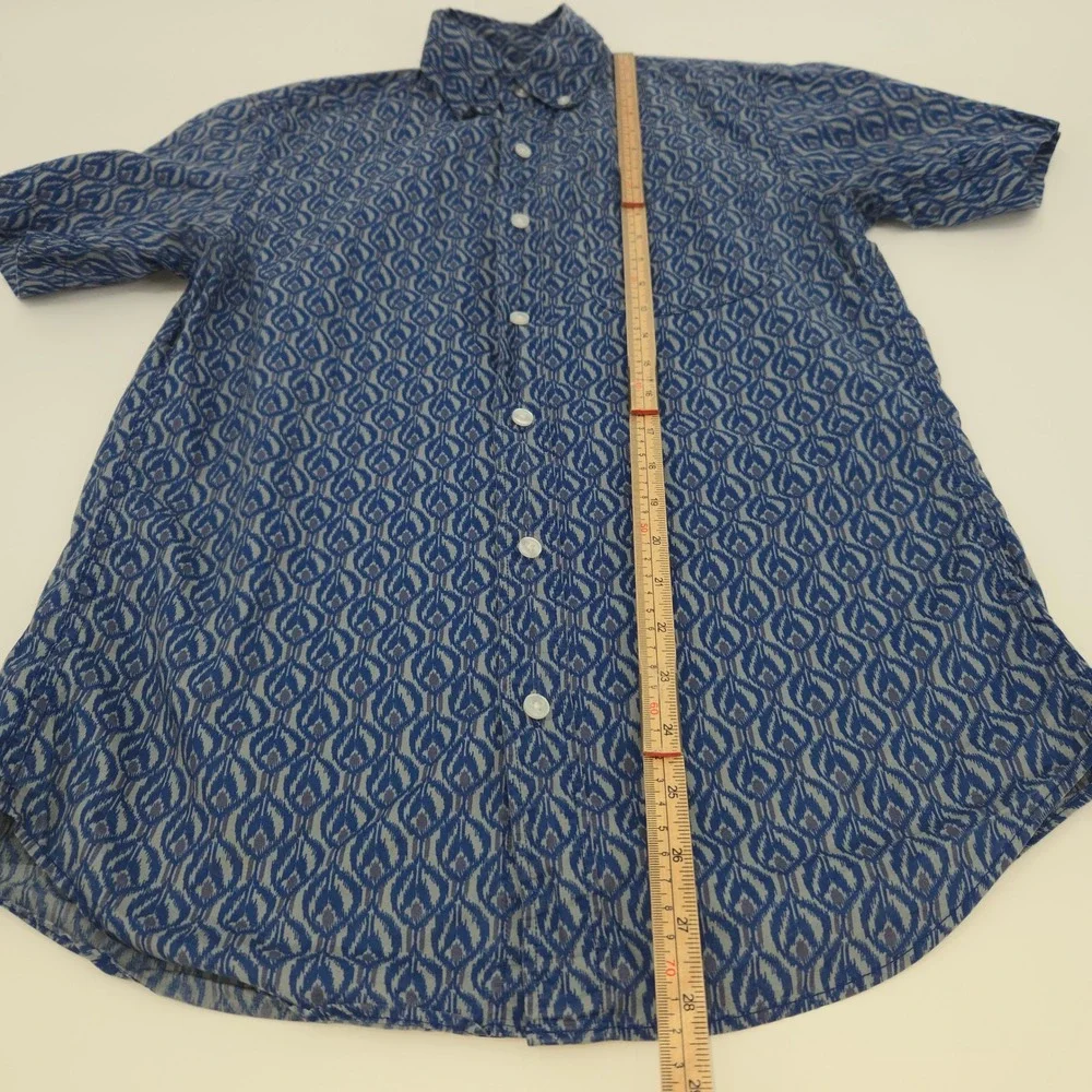 JCrew Mens XS Blue Ikat Print Short Sleeve Button Down Shirt‎ Preppy Classic